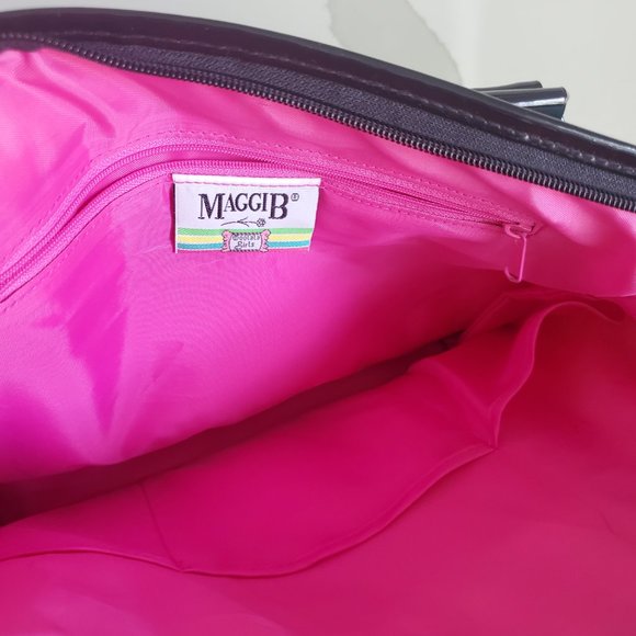 MAGGIE B Whimsy Shopping Girl Tote Bag Black Teal Yellow Polka Dots Canvas Charm - Picture 7 of 9